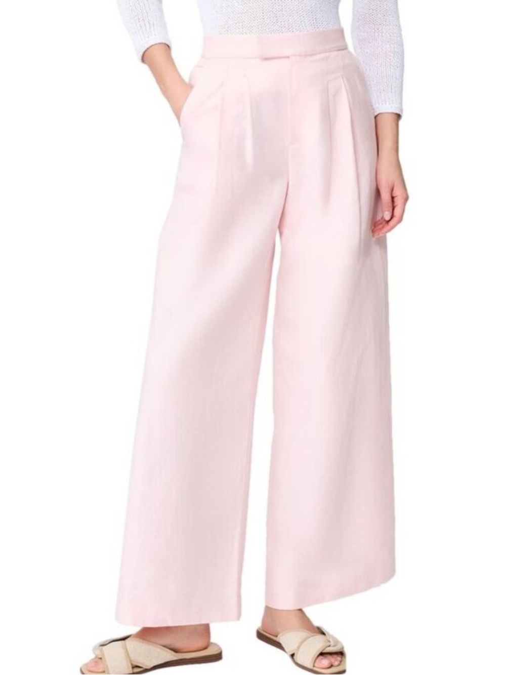 J McLaughlin Amal long bottoms pink linen cotton wide leg preppy pant NWT SZ 10